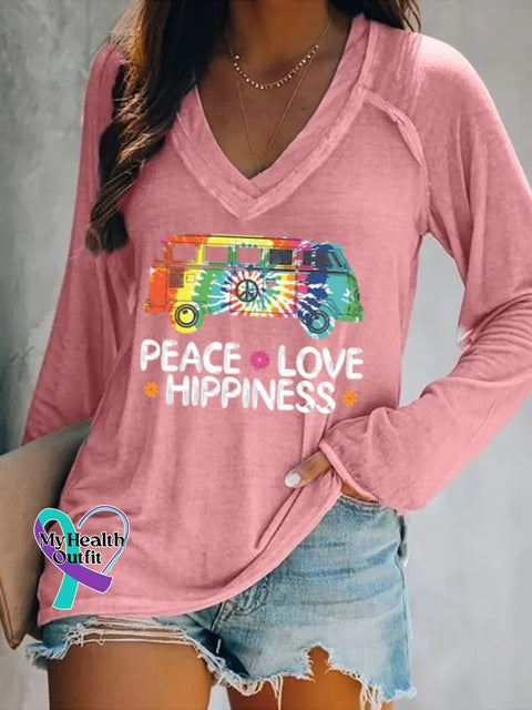 Peace And Love Sign Art Print Casual Sweatshirt Pink / S