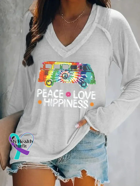 Peace And Love Sign Art Print Casual Sweatshirt White / S