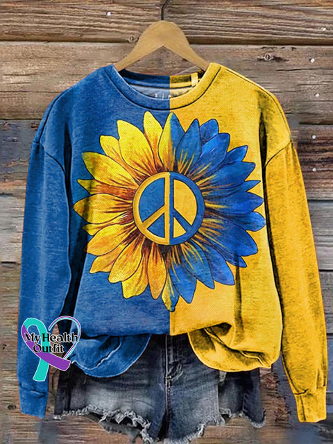 Peace And Love Sunflower Pattern Art Print Casual Sweatshirt Multicolor / S