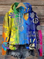 Peace and Love Too Gradient Rainbow Print Casual Hoodie Multicolor / S