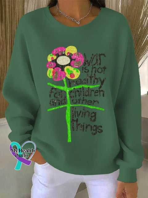 Peace Art Print Casual Sweatshirt Green / S