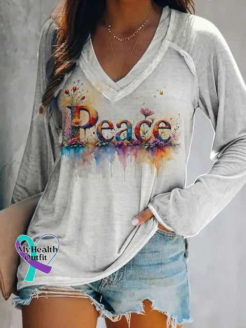 Peace Art Print Casual Sweatshirt White / S