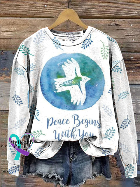 Peace Begins With You Peace Dove Print Casual Sweatshirt Multicolor / S