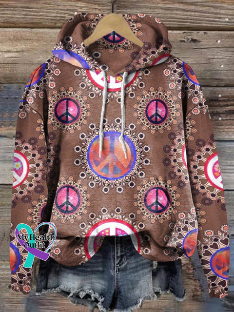 Peace Bohemian Floral Print Casual Hoodie Multicolor / S