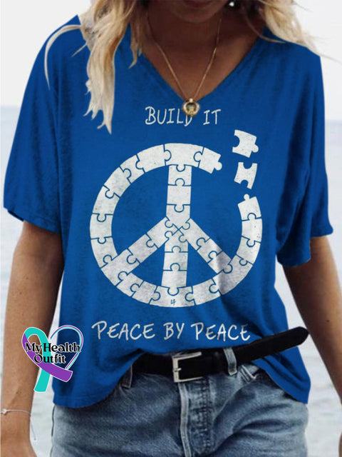 Peace By P Printed Casual V-Neck Short Sleeve T-Shirt Multicolor / S