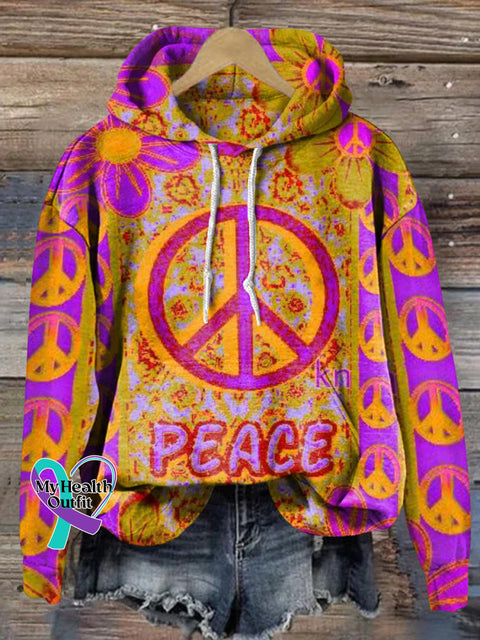 Peace Clash Print Casual Hoodie Multicolor / S
