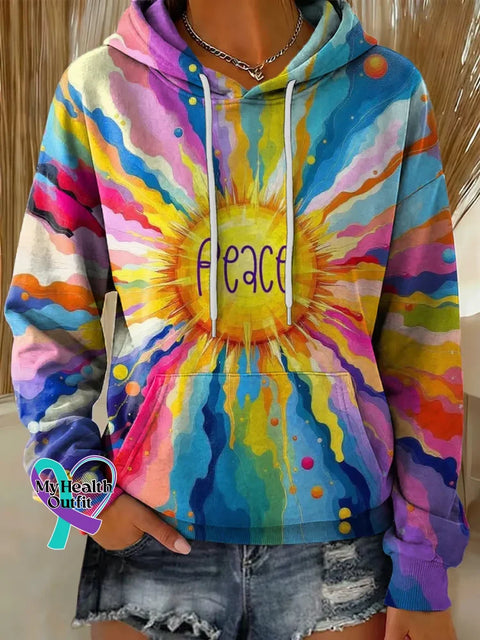 Peace Colorful Art Print Casual Hoodie Sweatshirt Multicolor / S