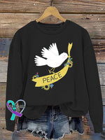 Peace Crew Neck Long Sleeve Casual Sweatshirt Black / S