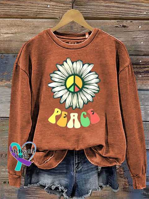 Peace Crew Neck Long Sleeve Casual Sweatshirt Orange / S