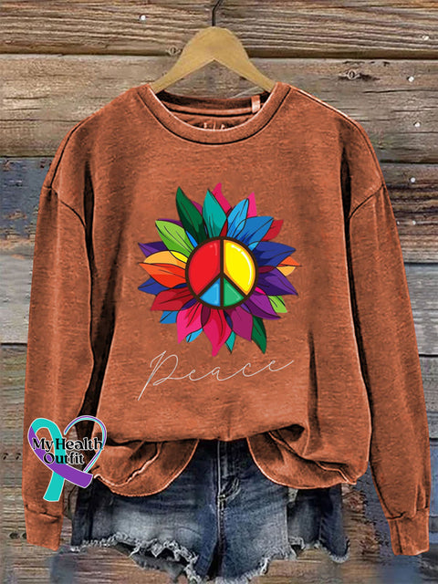 Peace Crew Neck Long Sleeve Casual Sweatshirt Orange / S