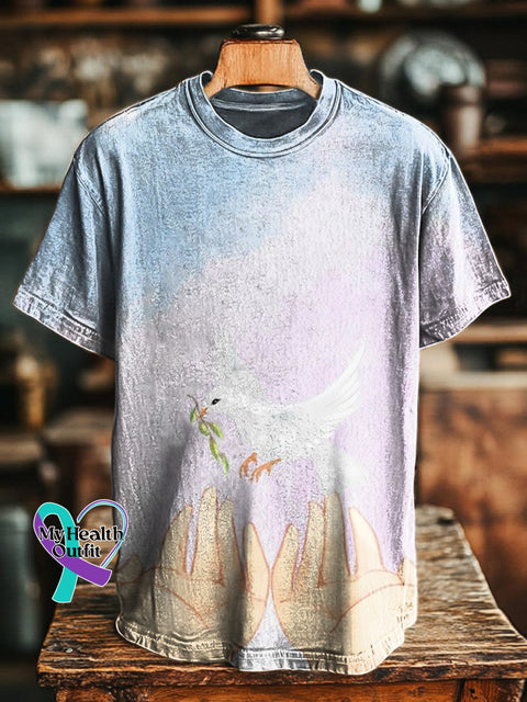 Peace Dove Printed Casual Round Neck Short Sleeve T-Shirt Multicolor / S