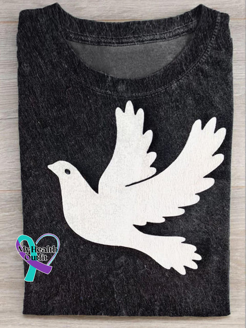 Peace Dove Printed Casual Round Neck Short Sleeve T-Shirt Multicolor / S