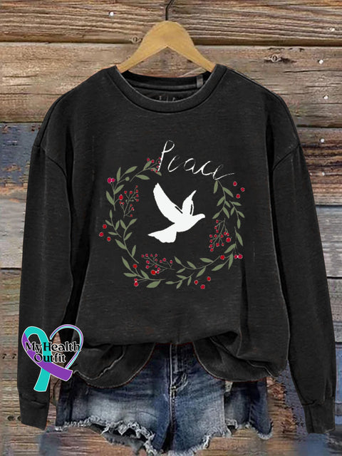 Peace Dove Wreath Print Casual Sweatshirt