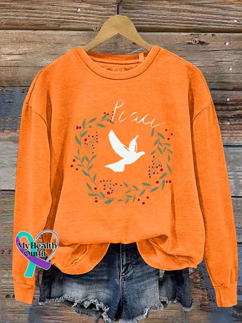 Peace Dove Wreath Print Casual Sweatshirt Orange / S