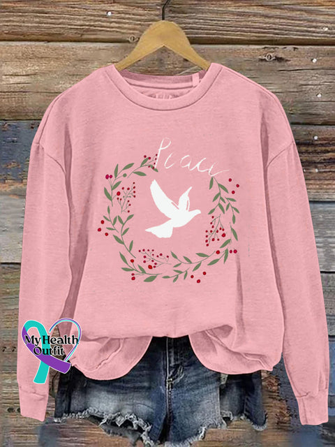 Peace Dove Wreath Print Casual Sweatshirt Pink / S
