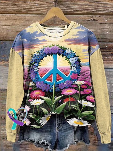 Peace Garden Printed Casual Crew Neck Sweatshirt Multicolor / S