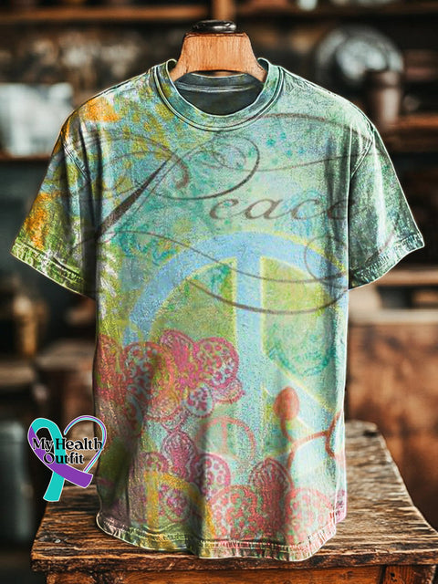 Peace Gradient Print Casual Round Neck Short Sleeve T-Shirt Multicolor / S