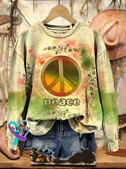 Peace Hippie Print Casual Sweatshirt Multicolor / S