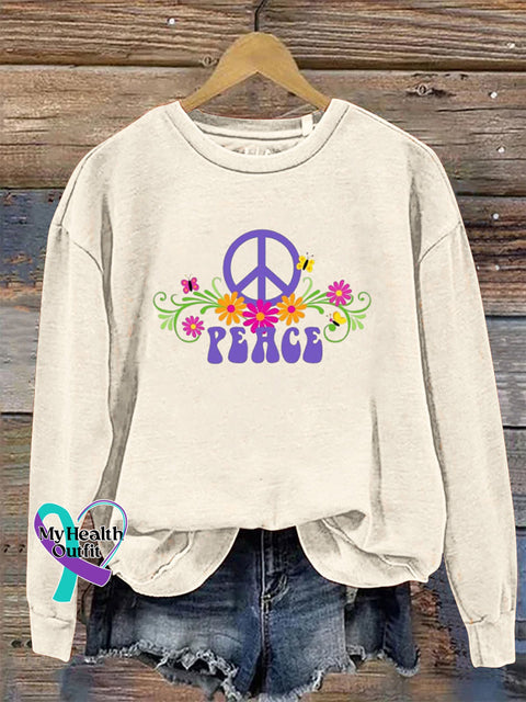 Peace Long Sleeve Crewneck Casual Sweatshirt Beige / S