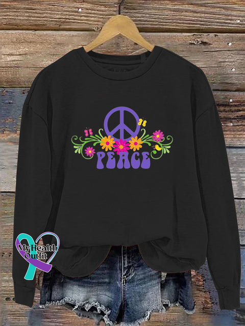 Peace Long Sleeve Crewneck Casual Sweatshirt Black / S