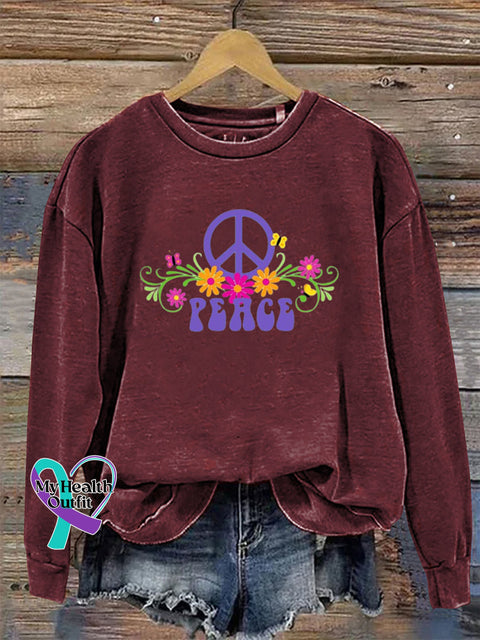 Peace Long Sleeve Crewneck Casual Sweatshirt Claret / S
