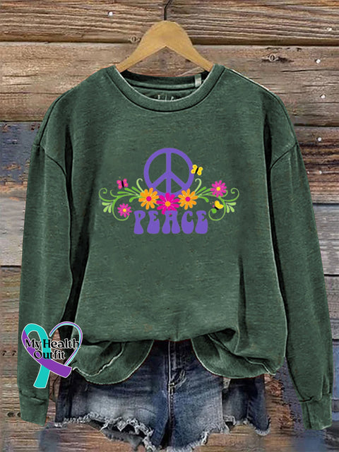 Peace Long Sleeve Crewneck Casual Sweatshirt Green / S