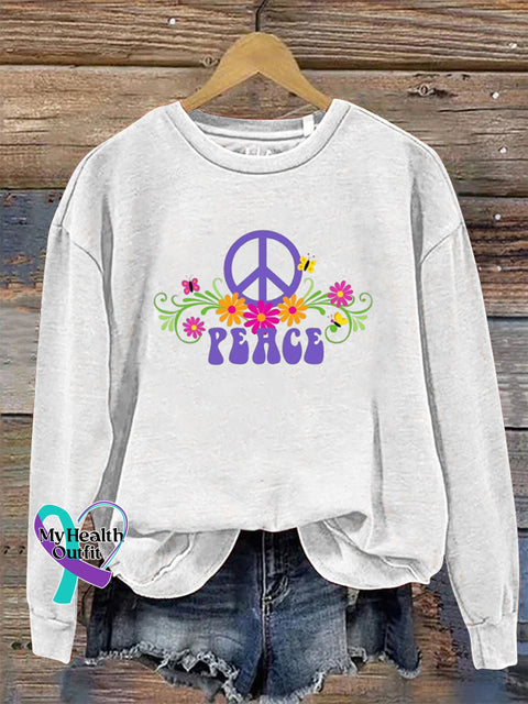 Peace Long Sleeve Crewneck Casual Sweatshirt White / S