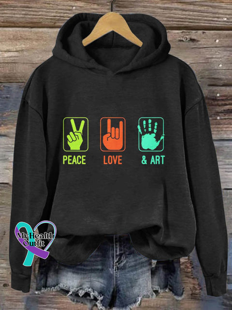 Peace Love Art Print Casual Hoodie Sweatshirt Black / S