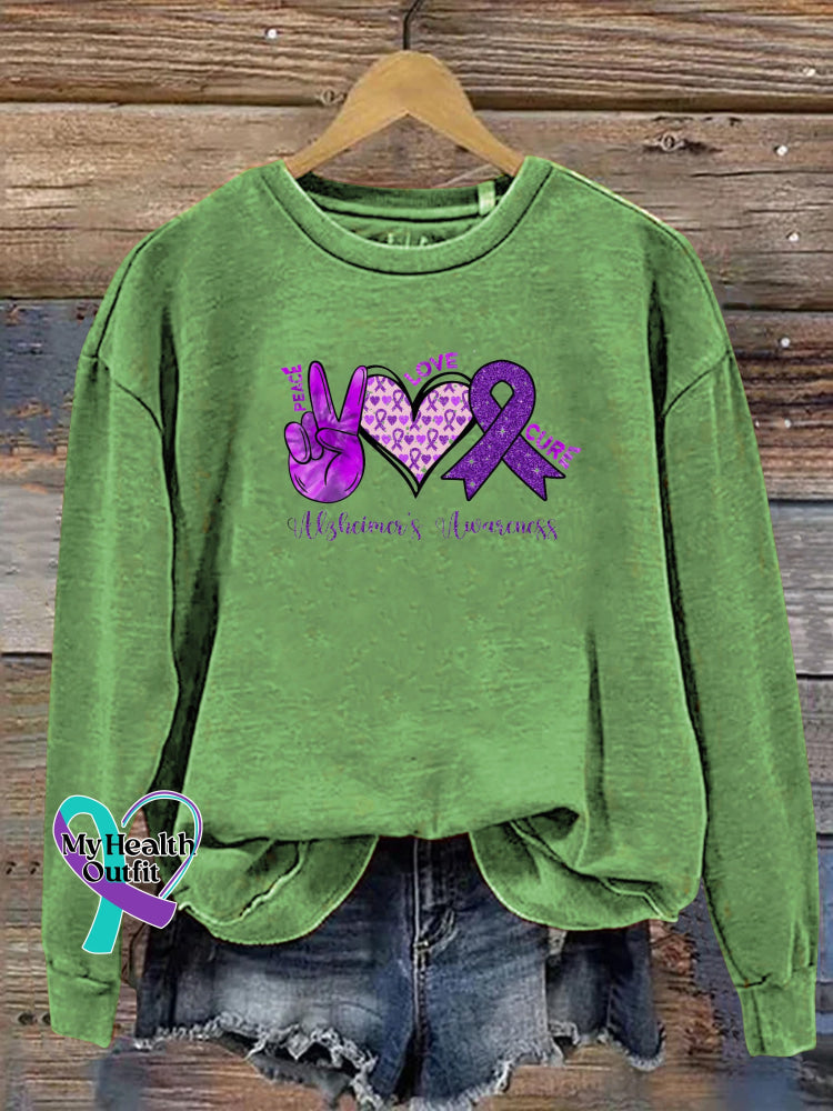 Peace Love Cure Epilepsy Awareness Print Casual Crew Neck Sweatshirt Green / S