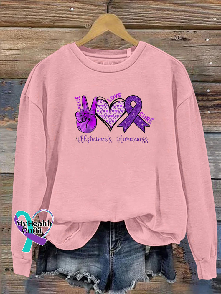 Peace Love Cure Epilepsy Awareness Print Casual Crew Neck Sweatshirt Pink / S