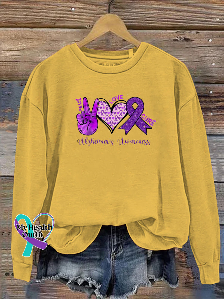 Peace Love Cure Epilepsy Awareness Print Casual Crew Neck Sweatshirt Yellow / S