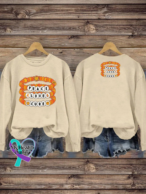 Peace Love Cure Multiple Sclerosis Casual Crew Neck Sweatshirt Beige / S