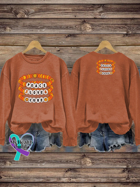 Peace Love Cure Multiple Sclerosis Casual Crew Neck Sweatshirt Orange / S