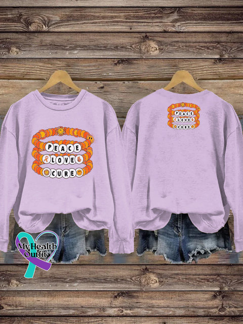 Peace Love Cure Multiple Sclerosis Casual Crew Neck Sweatshirt Purple / S