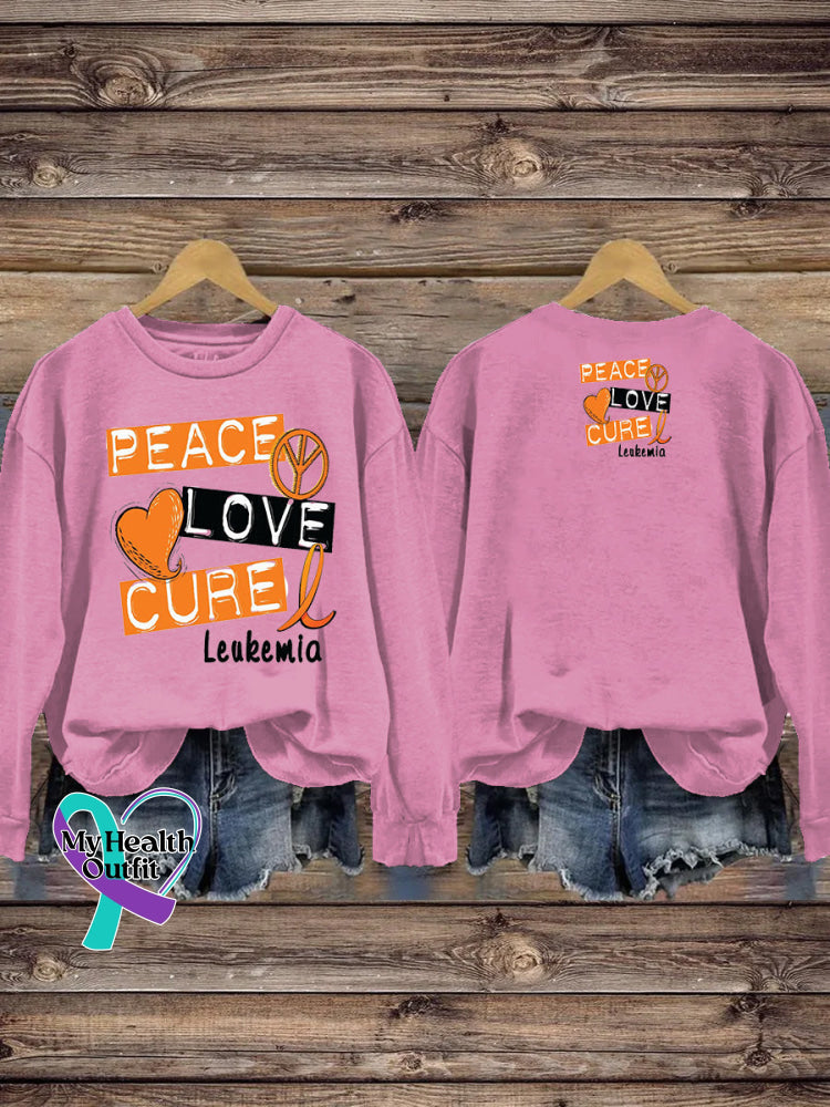 Peace Love Cure Multiple Sclerosis Print Casual Crew Neck Sweatshirt Pink / S