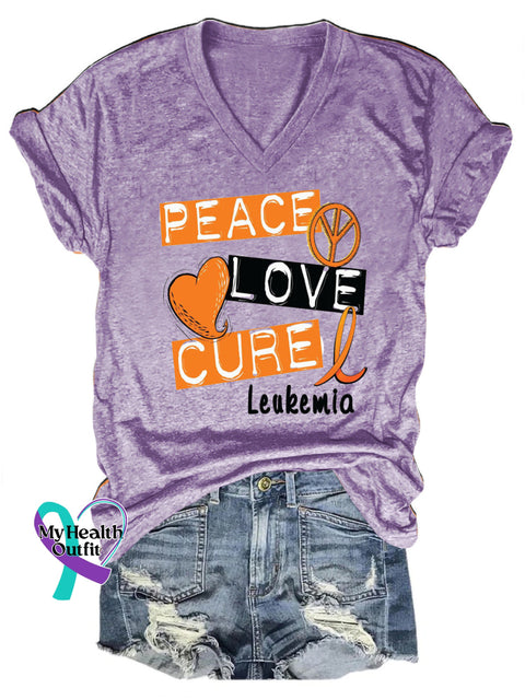 Peace Love Cure Multiple Sclerosis Printed V-Neck Casual Short Sleeve T-Shirt Purple / S
