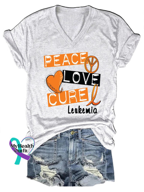 Peace Love Cure Multiple Sclerosis Printed V-Neck Casual Short Sleeve T-Shirt White / S