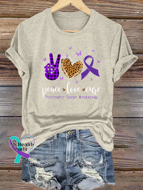 Peace Love Cute Epilepsy Awareness Crew Neck Casual t-Shirt Beige / S