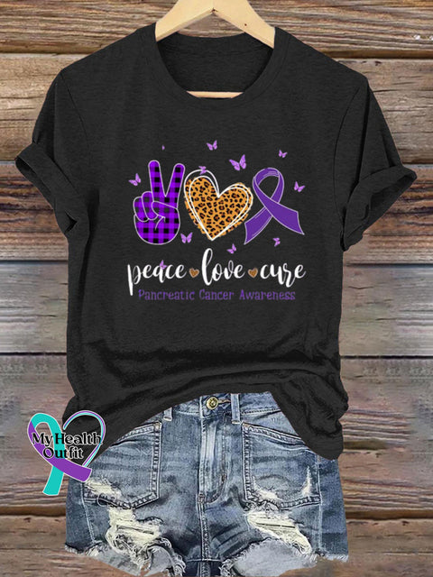 Peace Love Cute Epilepsy Awareness Crew Neck Casual t-Shirt Black / S