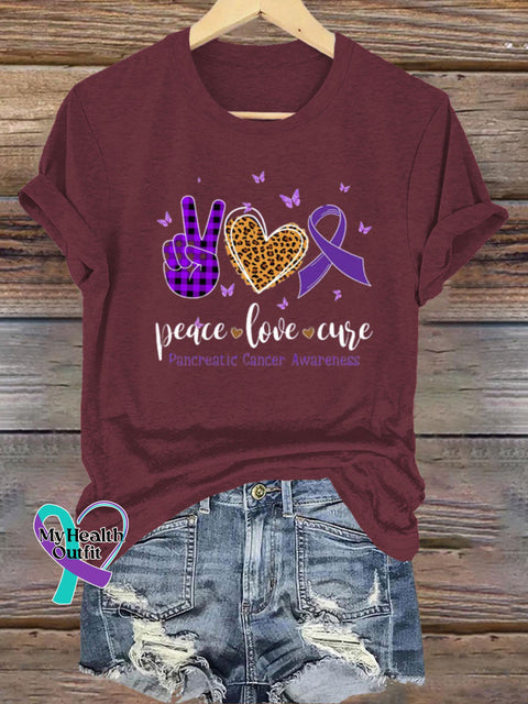Peace Love Cute Epilepsy Awareness Crew Neck Casual t-Shirt Claret / S