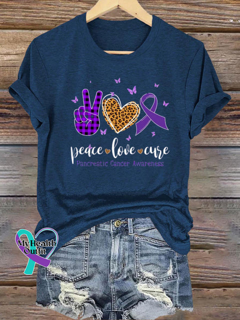 Peace Love Cute Epilepsy Awareness Crew Neck Casual t-Shirt NavyBlue / S