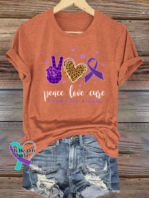 Peace Love Cute Epilepsy Awareness Crew Neck Casual t-Shirt Orange / S
