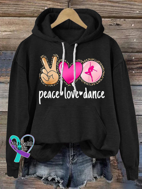 Peace Love Dance Leopard Love Print Casual Hoodie Black / S