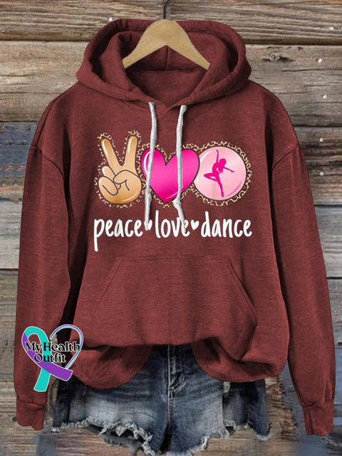 Peace Love Dance Leopard Love Print Casual Hoodie Brown / S