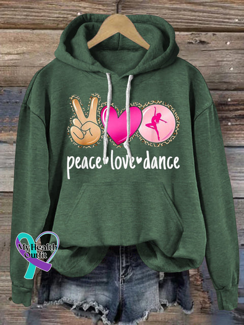 Peace Love Dance Leopard Love Print Casual Hoodie Green / S