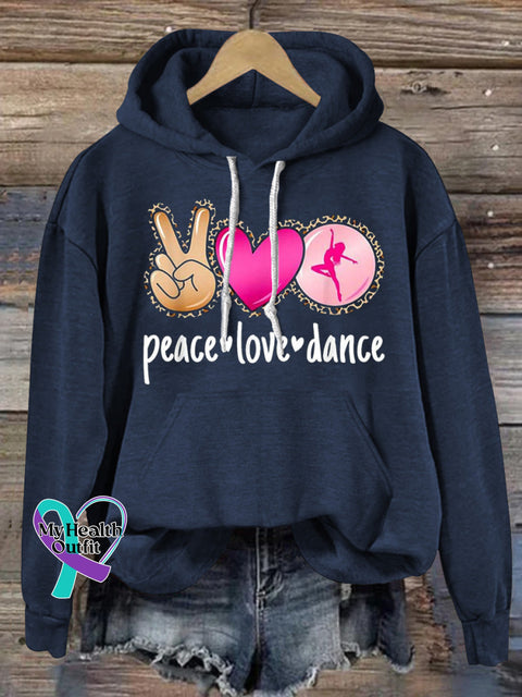 Peace Love Dance Leopard Love Print Casual Hoodie NavyBlue / S