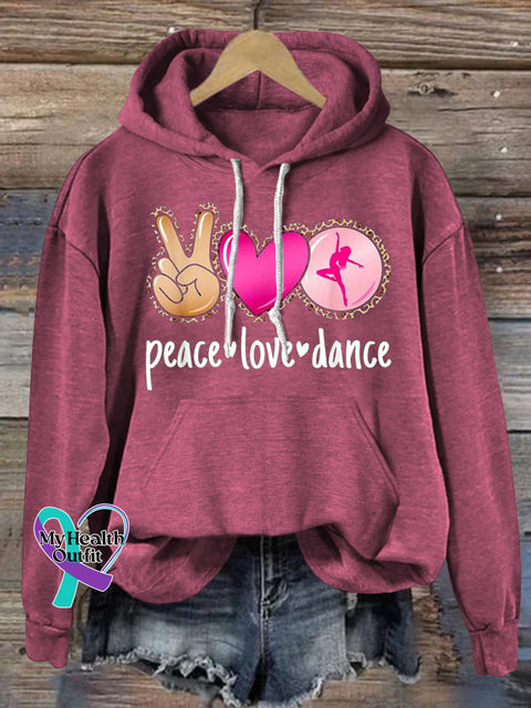 Peace Love Dance Leopard Love Print Casual Hoodie RoseRed / S