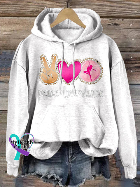 Peace Love Dance Leopard Love Print Casual Hoodie White / S