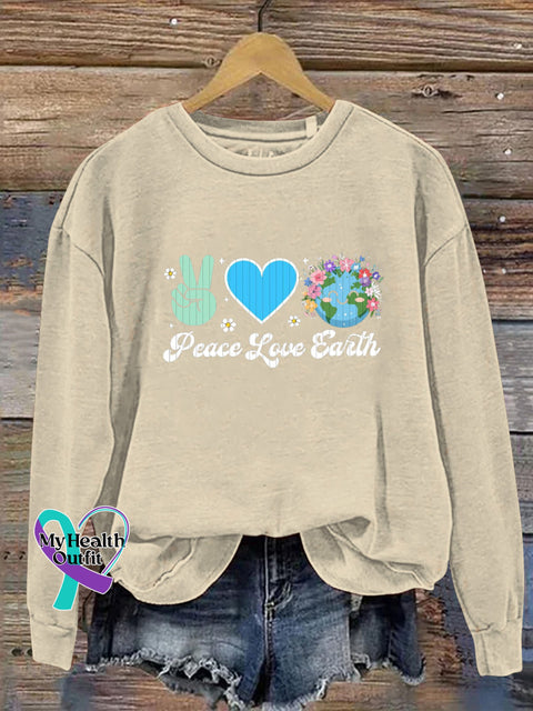 Peace Love Earth Printed Casual Sweatshirt Beige / S