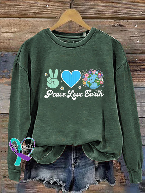 Peace Love Earth Printed Casual Sweatshirt Green / S